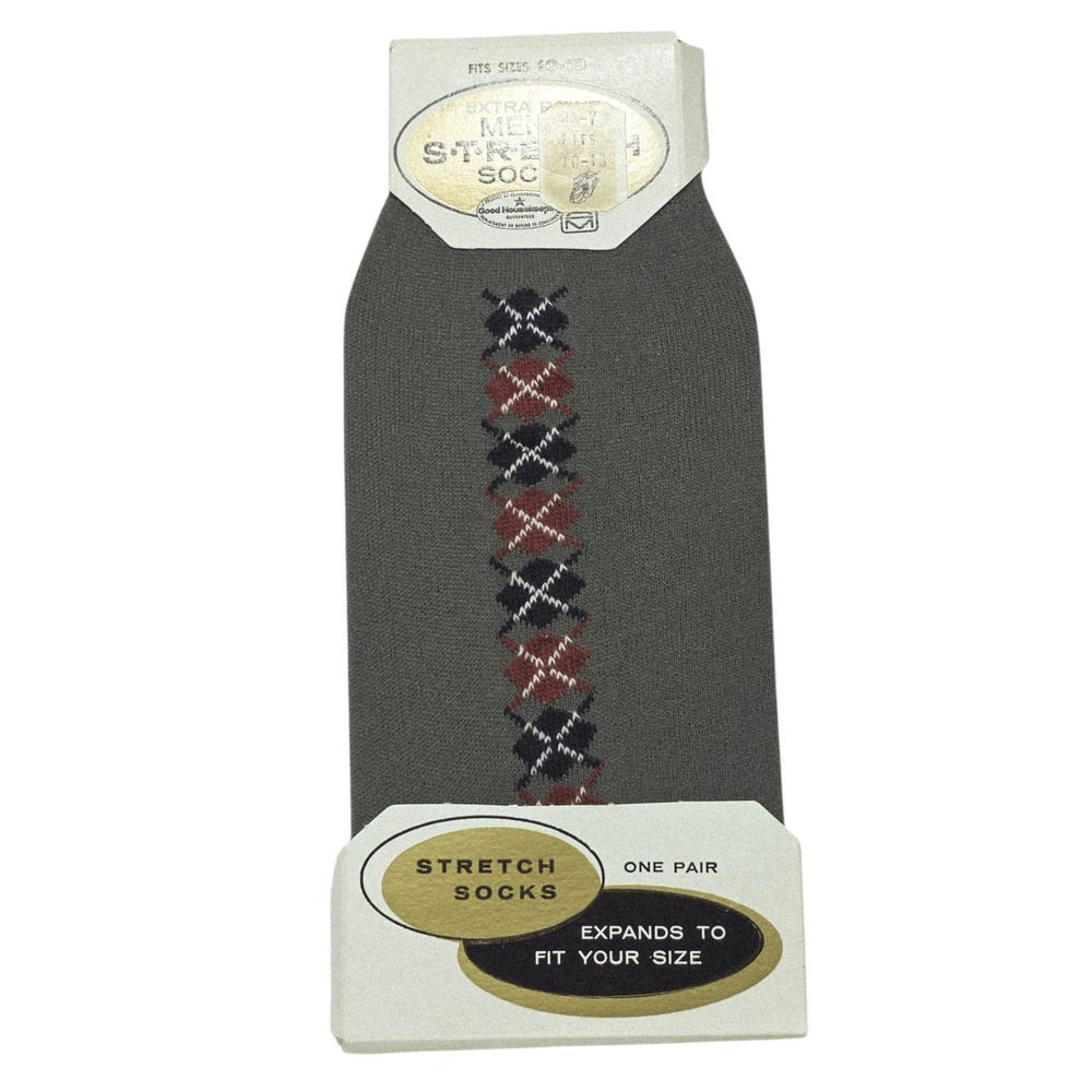 Vintage Mens Stretch Socks One Pair Fits Size 10 13 Longer Wear Argyle Pattern